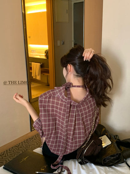 【L9113】實拍檸檬家早秋法式時髦復古格紋長袖襯衫＋胸花可拆250901