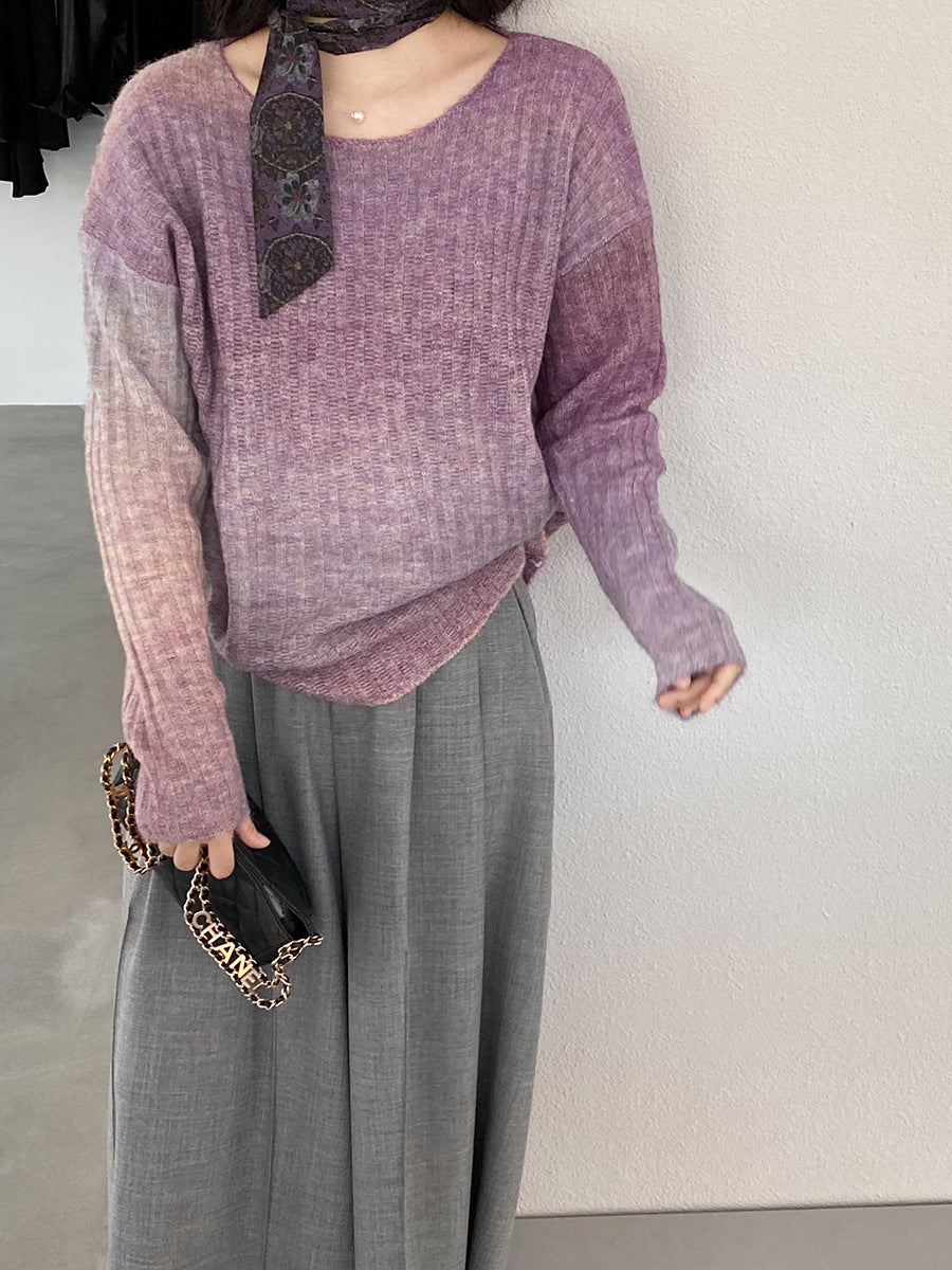 【cim0679】實拍韓國彩虹漸變長袖針織衫（羊毛11%)251114