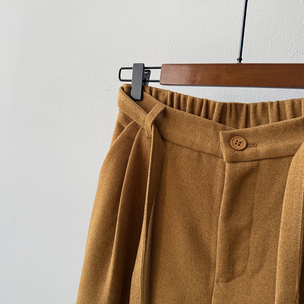 【Y82677】 實拍復古系帶加厚七分闊腿褲251023