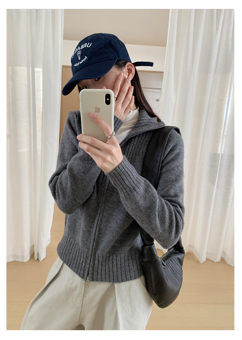 【H559】實拍個性雙拉鍊高領針織外套251021