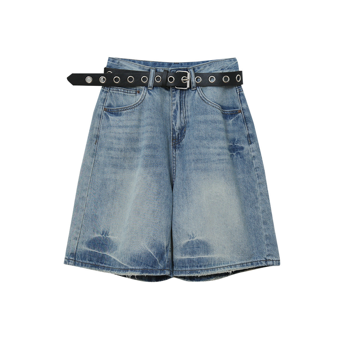 【LD11214】實拍美式復古休閒👖高腰水洗寬鬆直筒牛仔五分褲/中褲260331