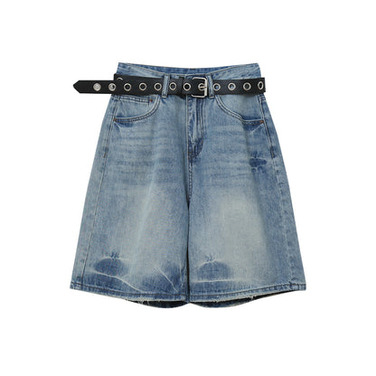 【LD11214】實拍美式復古休閒👖高腰水洗寬鬆直筒牛仔五分褲/中褲260331