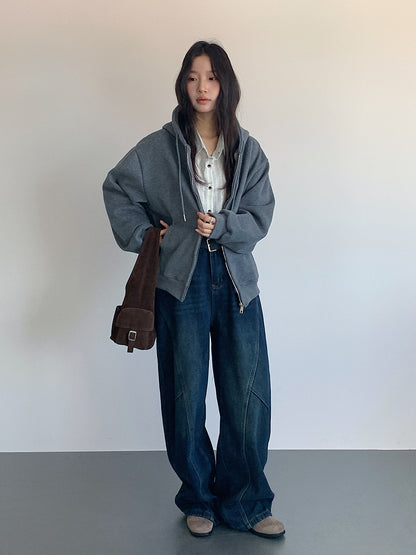 【LD11030】實拍冬季慵懶加絨加厚連帽衞衣外套251124