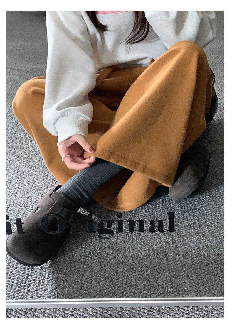 【H5491】實拍秋冬毛呢鬆緊腰加厚闊腿休閒褲251109