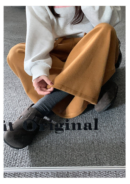 【H5491】實拍秋冬毛呢鬆緊腰加厚闊腿休閒褲251109