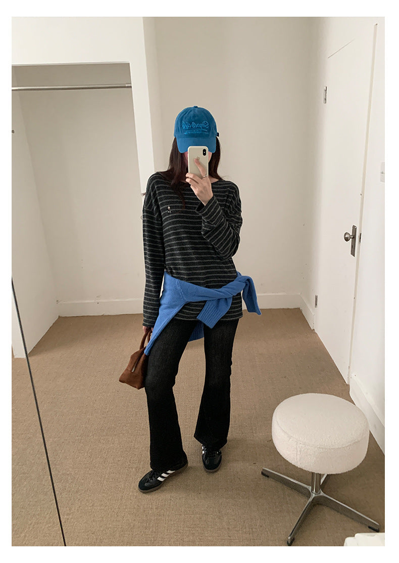 【H560】實拍加厚磨毛高腰微喇牛仔褲251021