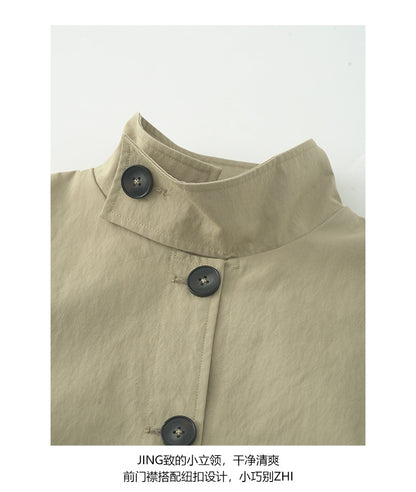 【H5400】實拍韓系慵懶卡其立領收腰風衣外套250902