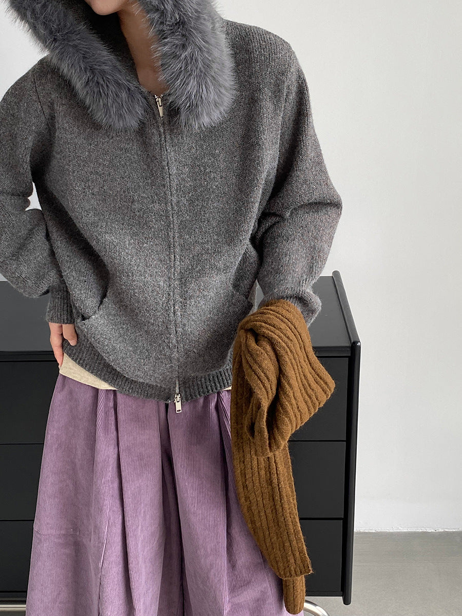 【cimz8321】實拍可拆卸毛領連帽拉鍊毛衣外套251128