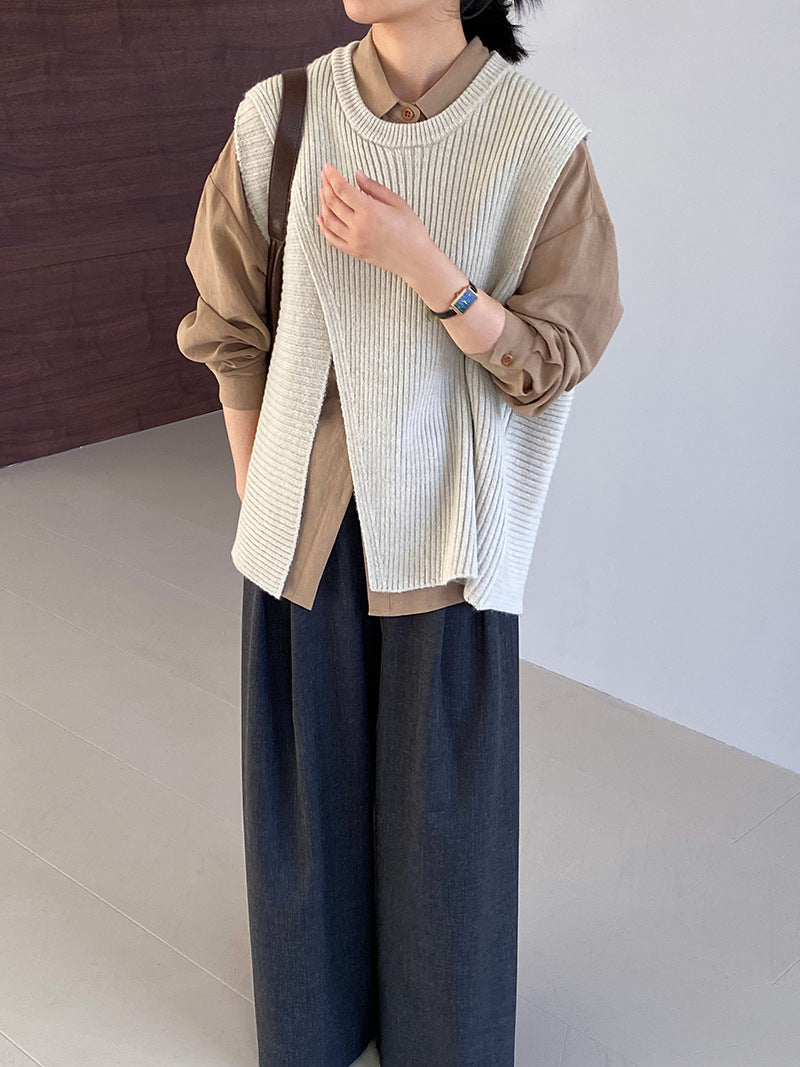 【cim8979】實拍秋冬設計師款不規則寬鬆針織馬甲251030