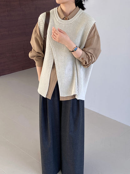 【cim8979】實拍秋冬設計師款不規則寬鬆針織馬甲251030