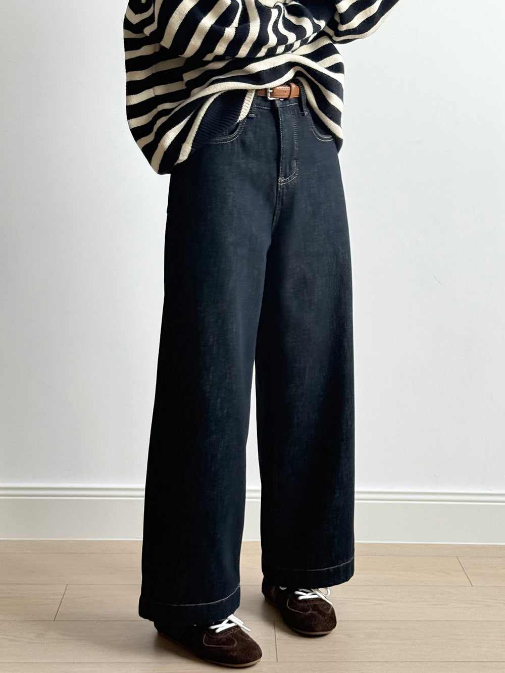 【Y981316】實拍S~XL冬季高腰加絨直筒牛仔褲含腰帶251106