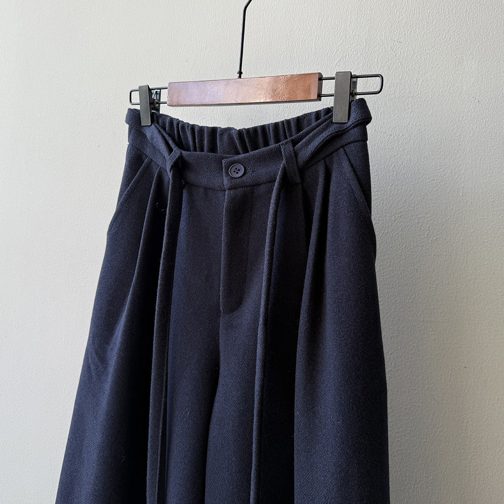 【Y82677】 實拍復古系帶加厚七分闊腿褲251023