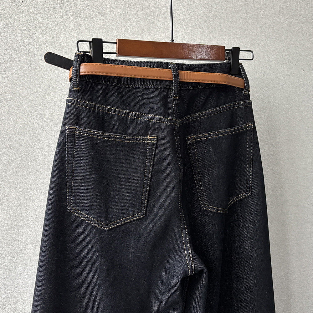 【Y981316】實拍S~XL冬季高腰加絨直筒牛仔褲含腰帶251106