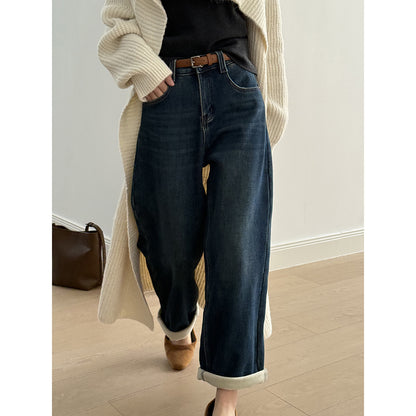 【Y98395】實拍S~XL復古加絨直筒牛仔褲含腰帶251106