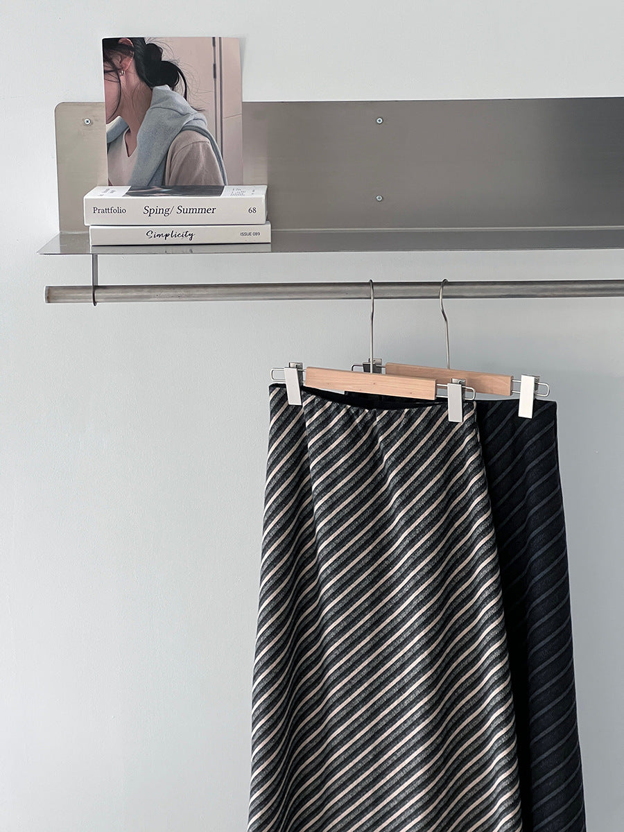 【cim2217】實拍時髦氣質斜紋高腰中長裙251030