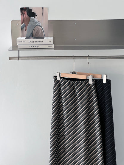 【cim2217】實拍時髦氣質斜紋高腰中長裙251030