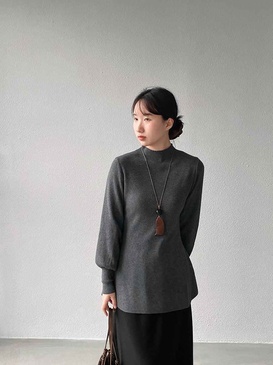 【cimz6652】實拍氣質半高領/V領燈籠袖極簡氣質針織衫251128