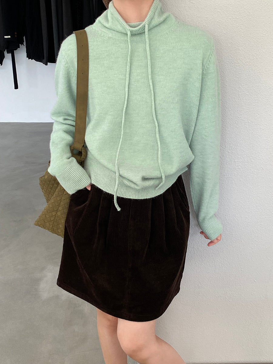 【cimz1374】實拍極簡淨色高領抽繩針織毛衣251120