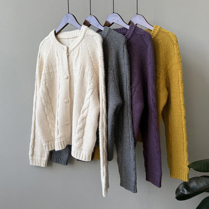 【YP2556】實拍微甜圓領包扣麻花針織外套251023