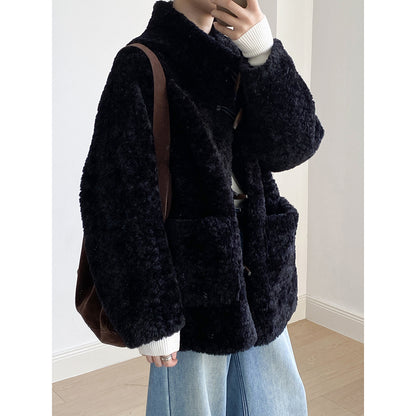 【Y7097】實拍冬季慵懒可愛牛角扣羊羔毛厚外套251113