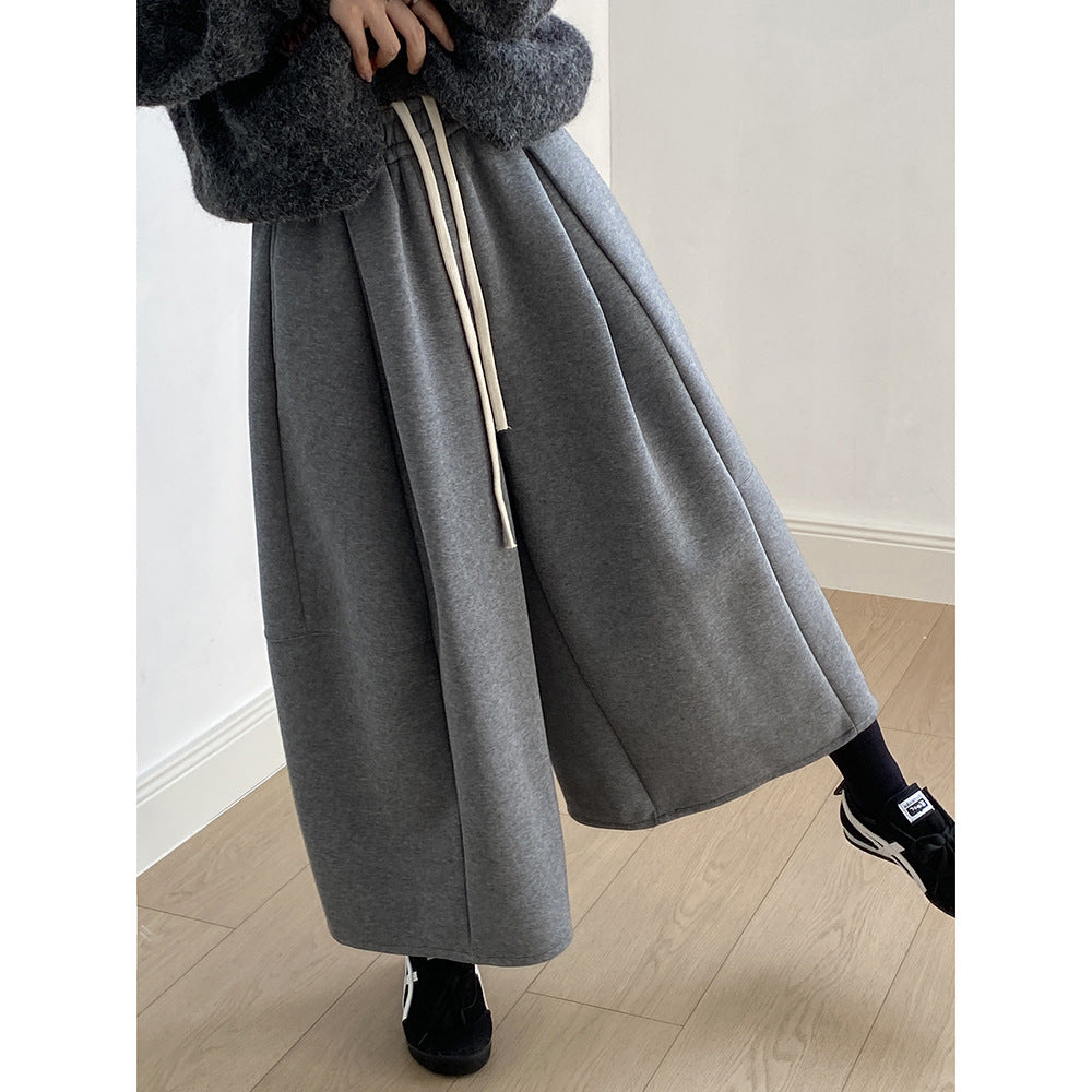 【Y82678】 實拍鬆緊腰抽繩顯瘦闊腿九分褲裙251023