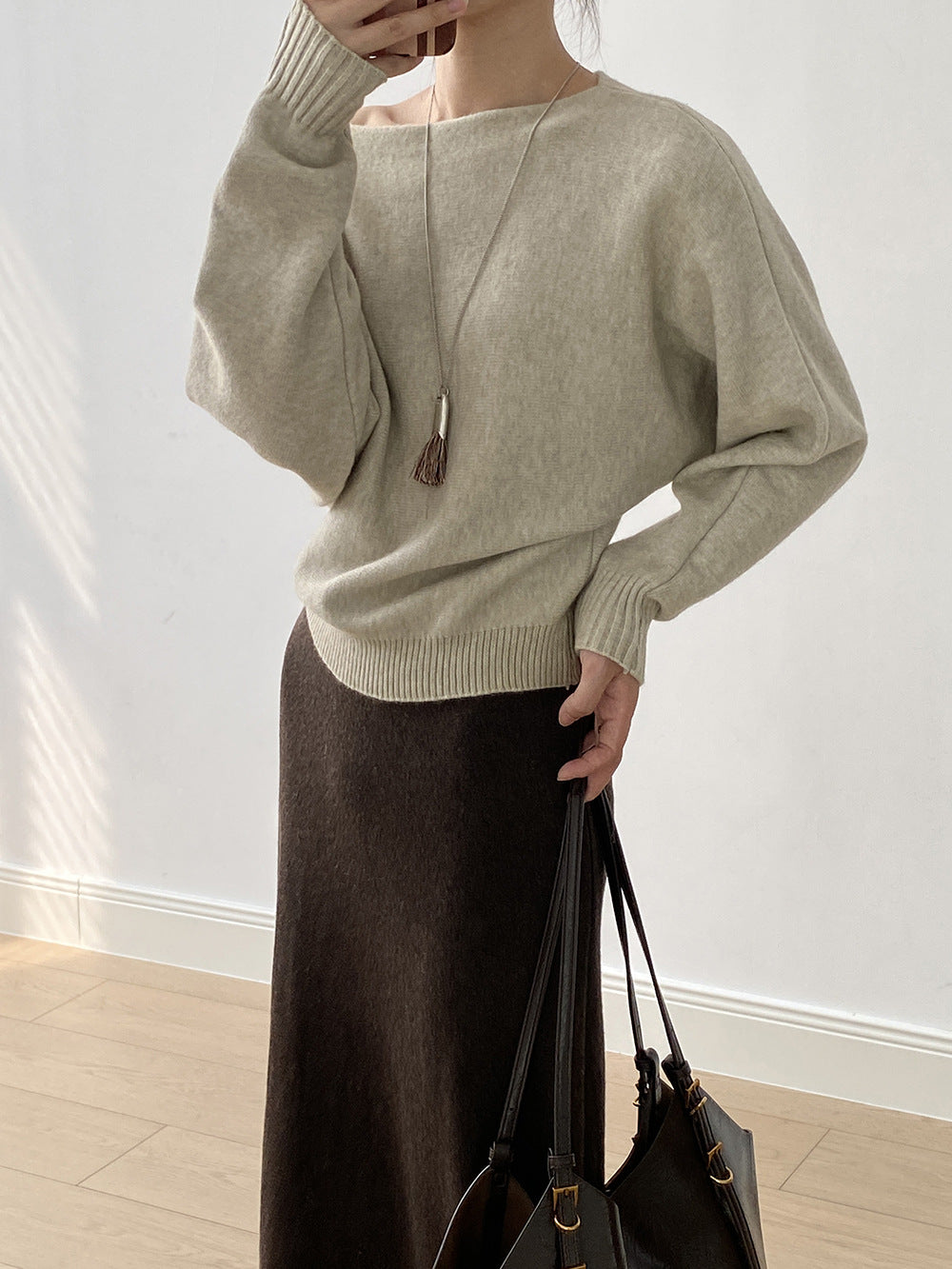 【YP2081】 實拍一字領斜肩慵懶針織毛衣251023