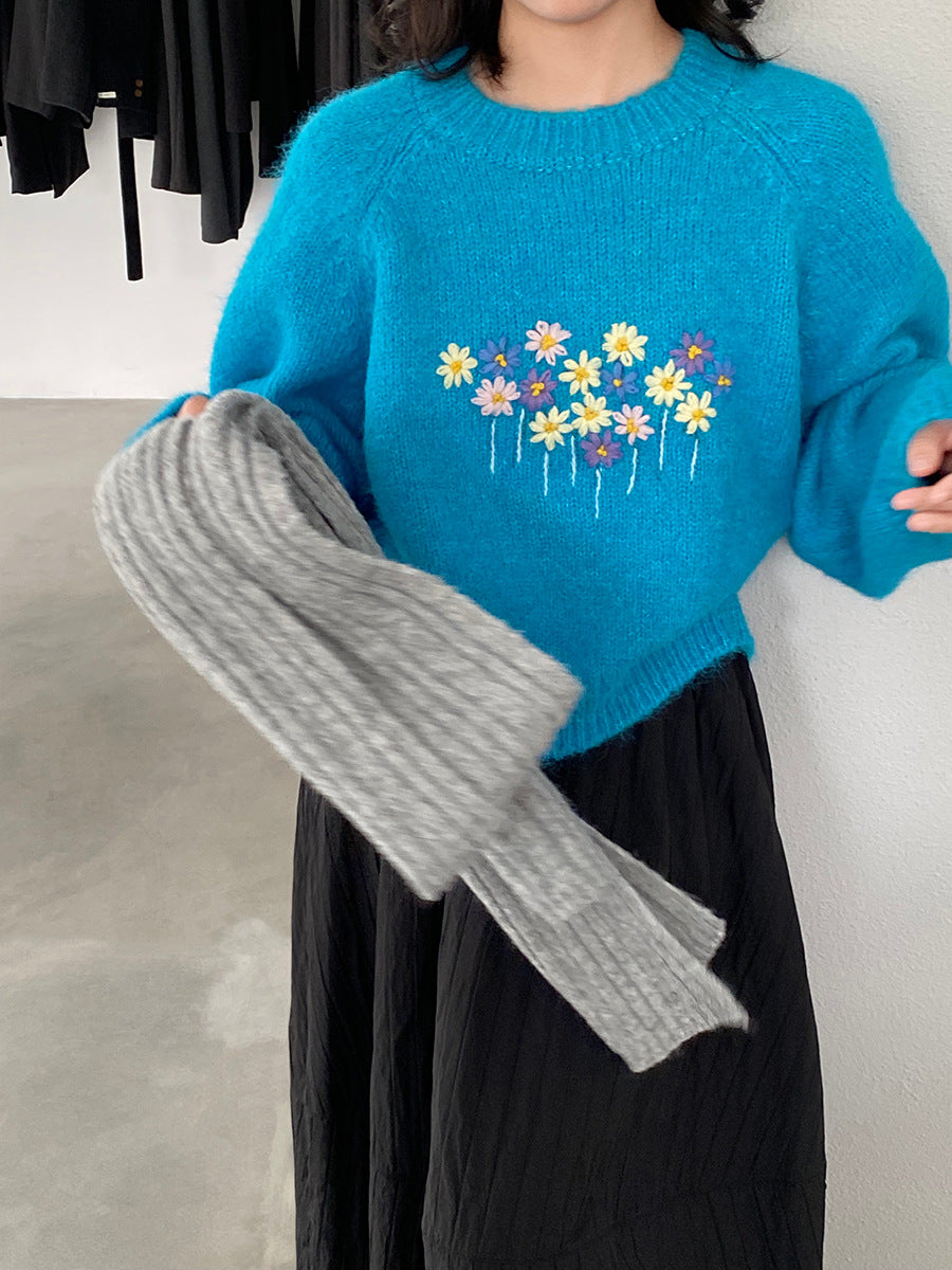 【cimz1394】實拍清新手工立體刺繡小花羊毛針織毛衣（羊毛8%)251128
