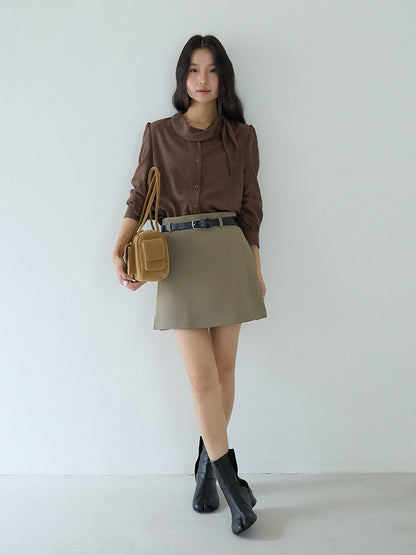 【LD3194】實拍秋冬個性立領飄帶襯衫251110