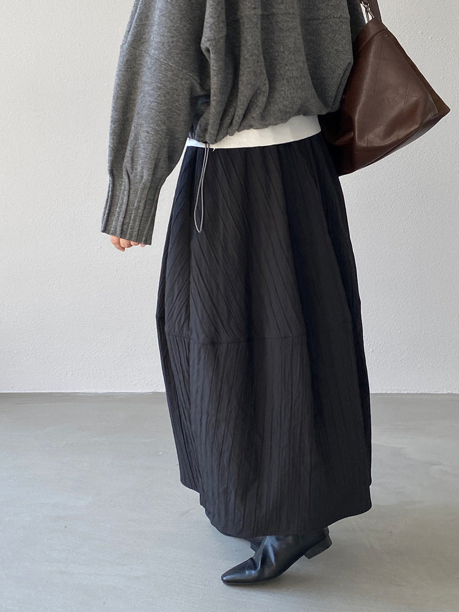 【cim1708】實拍秋冬法式寂靜高腰加厚微花苞A字裙251030