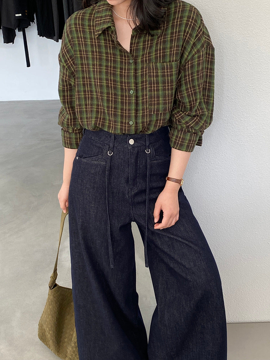 【cimz1753】實拍磨毛加厚復古格紋襯衫 251120