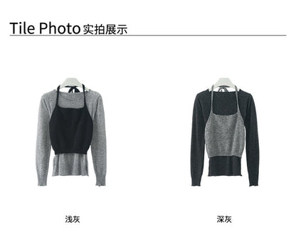 【H5393】實拍韓系簡約長袖針織衫＋休閒針織背心250902