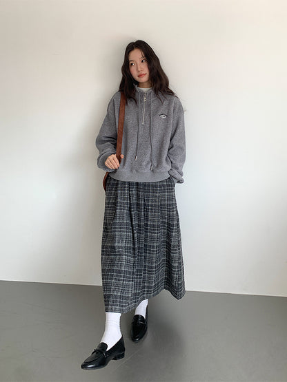 【LD11008】實拍復古毛呢格子高腰a字裙(左右有口袋）251110