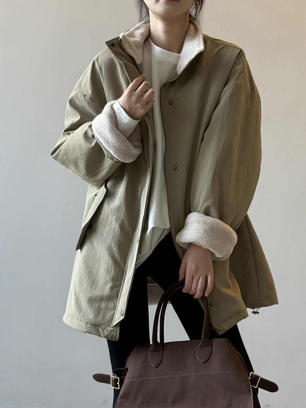 【Y82650】實拍立領帥氣內裡羊羔毛工裝外套251016