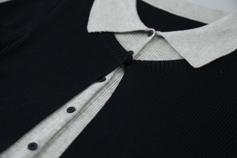 【LD11155】實拍修身顯瘦層次感！撞色拼接假兩件針織罩衫260309