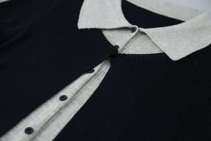 【LD11155】實拍修身顯瘦層次感！撞色拼接假兩件針織罩衫260309