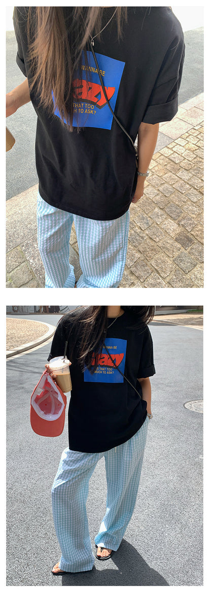 【H5211】實拍美式撞色字母印花寬鬆圓領短袖T恤250422