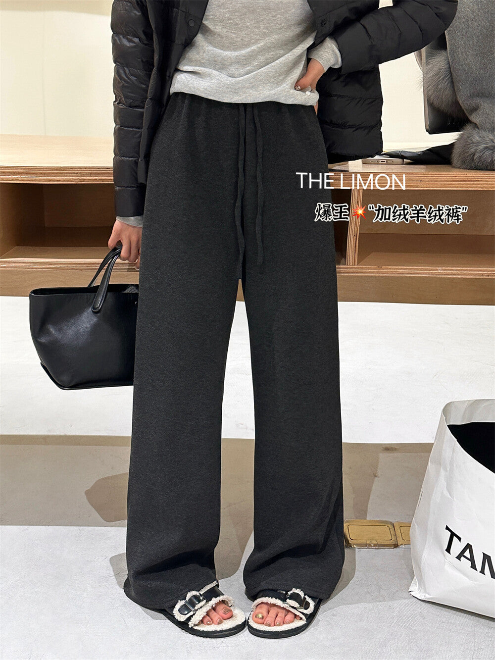 【L7039】實拍檸檬加厚加絨羊絨寬鬆顯瘦高腰直筒褲251117