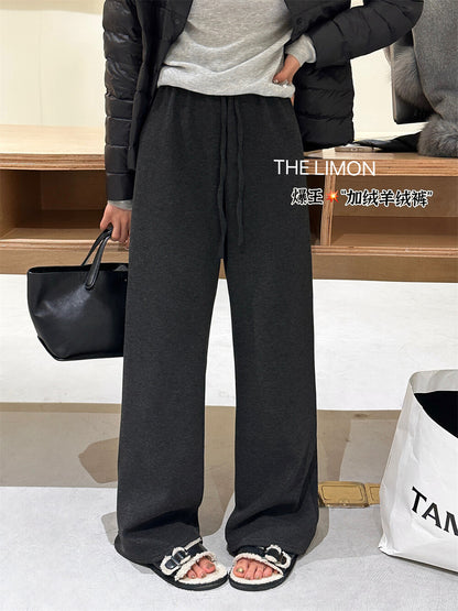 【L7039】實拍檸檬加厚加絨羊絨寬鬆顯瘦高腰直筒褲251117