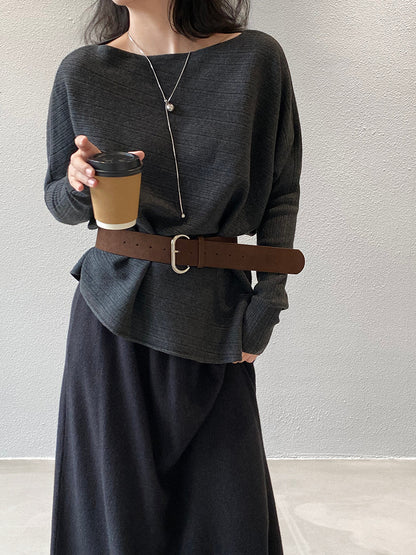 【cim9033】實拍韓系高級感長袖斜肩針織衫＋腰帶251030