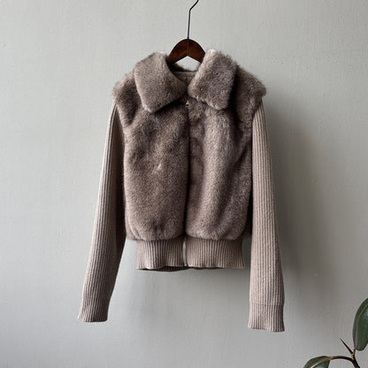 【YH8309】實拍高質感時髦仿皮草拼接針織假2件毛毛外套251113