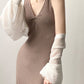 【YP762】實拍法式簡約褶皺針織連衣裙240424