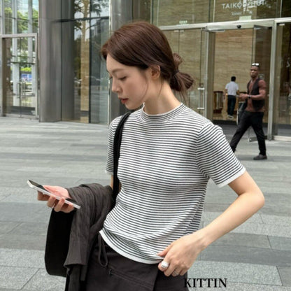【LK1129】KITTIN親膚微高領・極簡顯瘦短袖針織衫260921