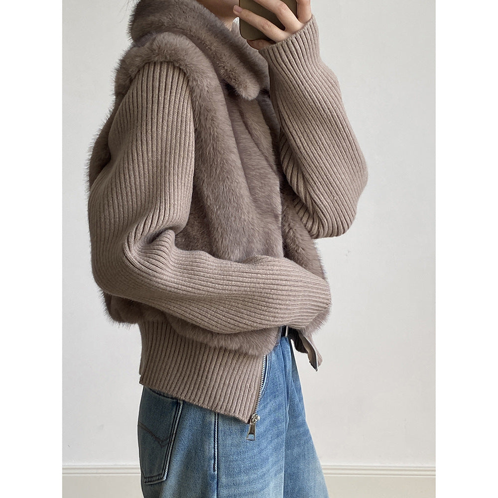 【YH8309】實拍高質感時髦仿皮草拼接針織假2件毛毛外套251113