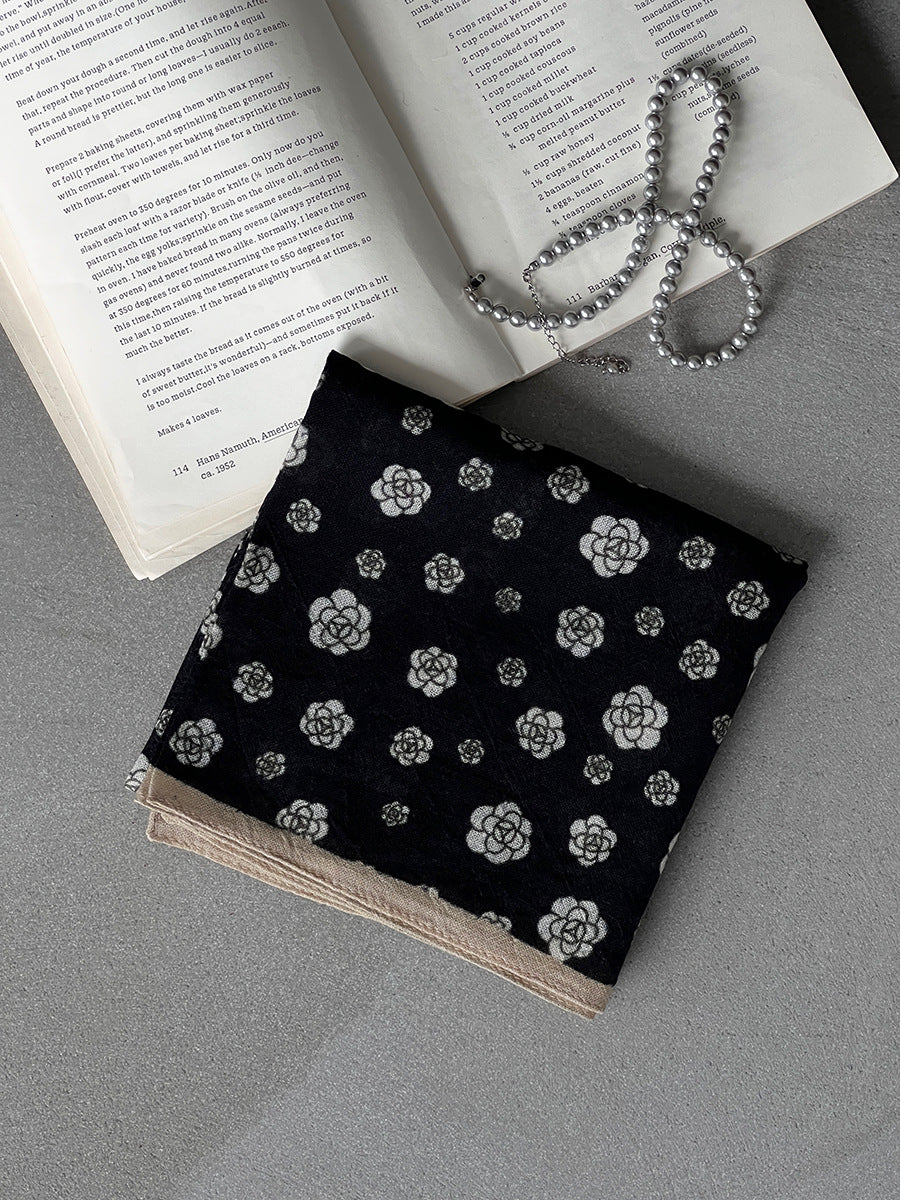 【cim865】實拍黑標100綿羊毛復古山茶花小方巾法式頭巾圍巾 251030