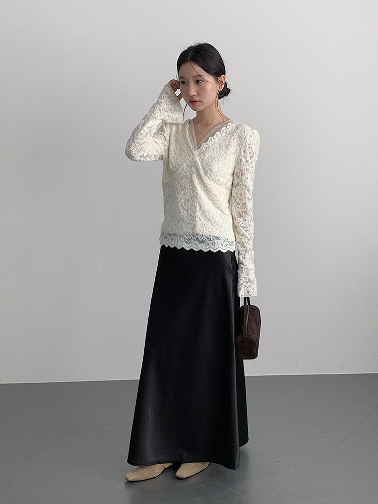 【LD3288】實拍秋冬高腰垂感抓絨厚款緞面魚尾裙251103