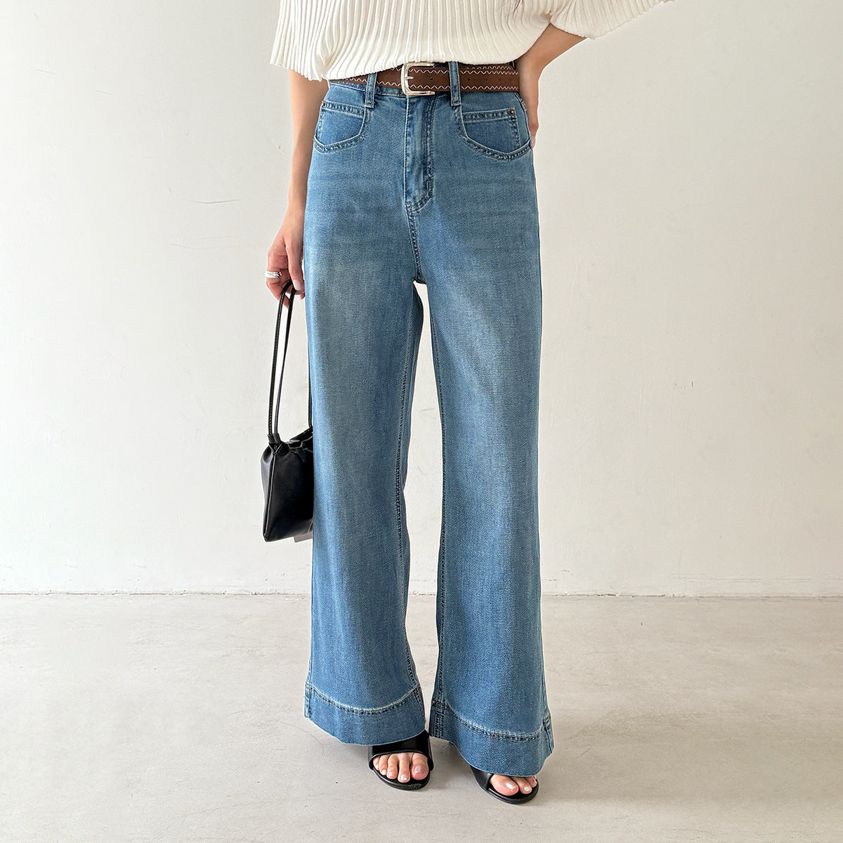 【LD11246】實拍S~XL美式復古大長腿👖高腰彈力顯瘦微喇叭寬鬆直筒牛仔褲260414