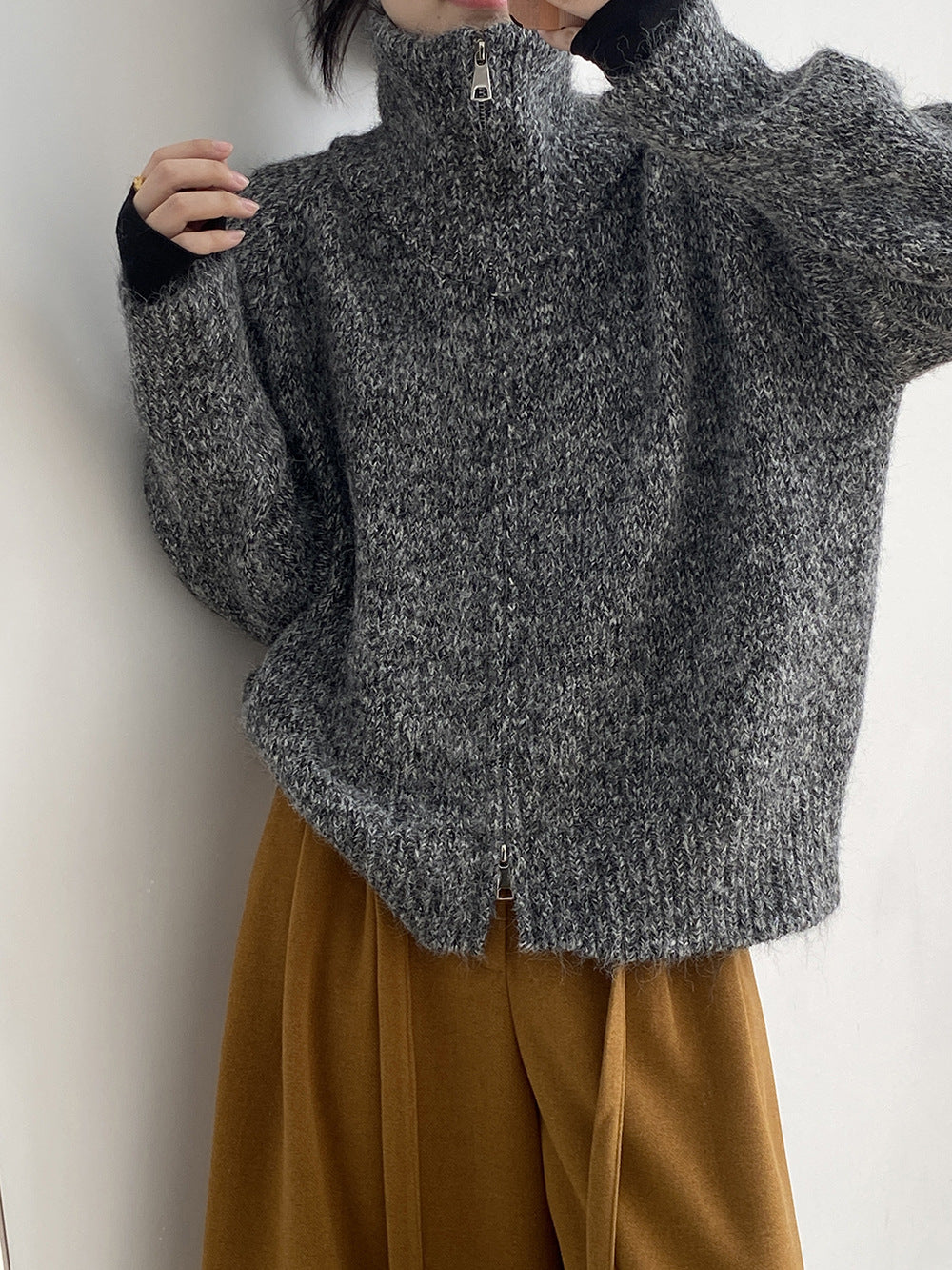 【YP1042】 實拍軟糯寬鬆高領針織毛衣外套(含羊毛4%) 251023