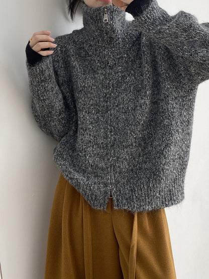 【YP1042】 實拍軟糯寬鬆高領針織毛衣外套(含羊毛4%) 251023