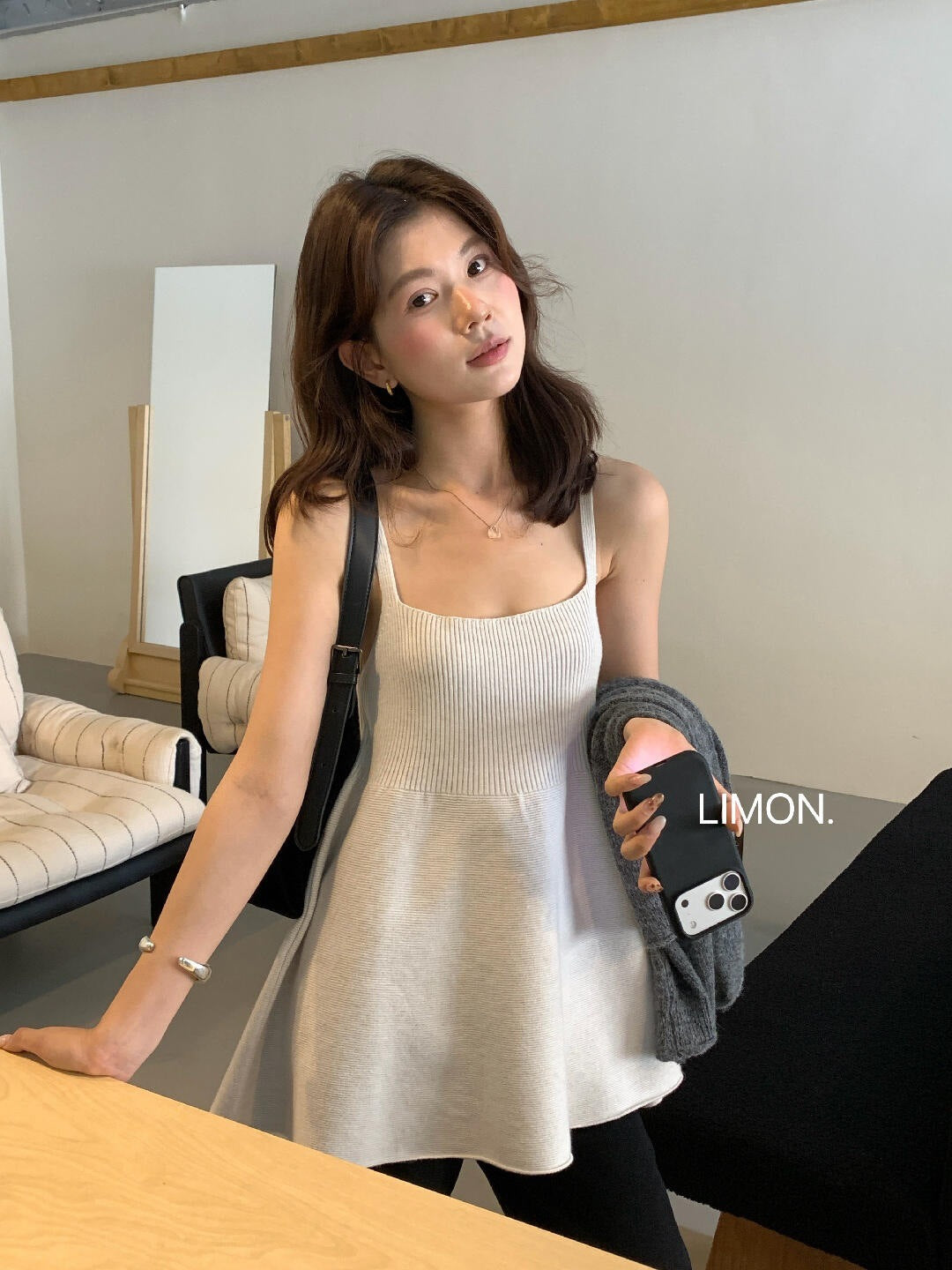 【LNM8582】檸檬檸檬早秋甜美縮腰細肩帶針織背心260728