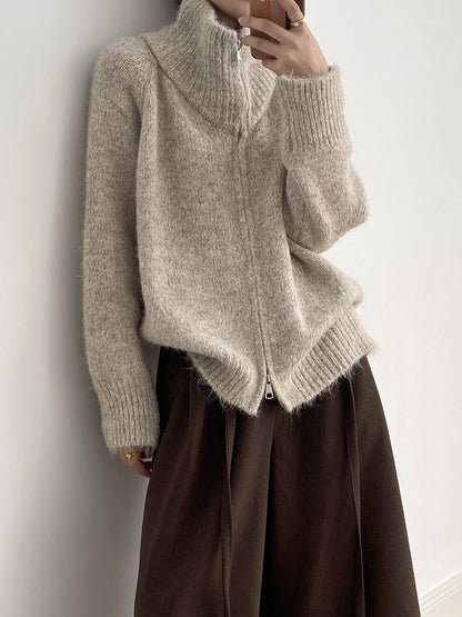 【YP1042】 實拍軟糯寬鬆高領針織毛衣外套(含羊毛4%) 251023